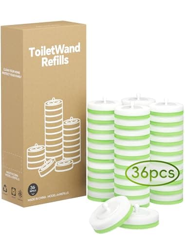 Wall Mounted Disposable Toilet Brush System with Holder, Toilet Bowl Cleaning Wand with Green Refills and One-Button Release (36 Refills)