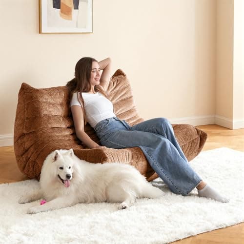 Kasunpul Bean Bag Chair, Giant Bean Bag Chairs for Adults, 2 Seater Lazy Bean Bag Sofa Memory Foam Couch, Loveseat Fireside Chair for Living Room, Bedroom, Office(Brown) - Thumbnail 6