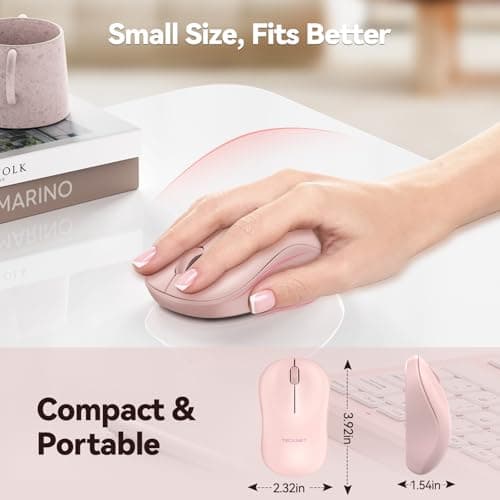 TECKNET Wireless Mouse for Laptop, 2.4G Silent Computer Mouse Quiet Click with 5 DPI Levels,Contoured Grip,Small Portable 30 Months Battery Cordless Mice for PC, Chromebook, Mac - Pink - Thumbnail 3