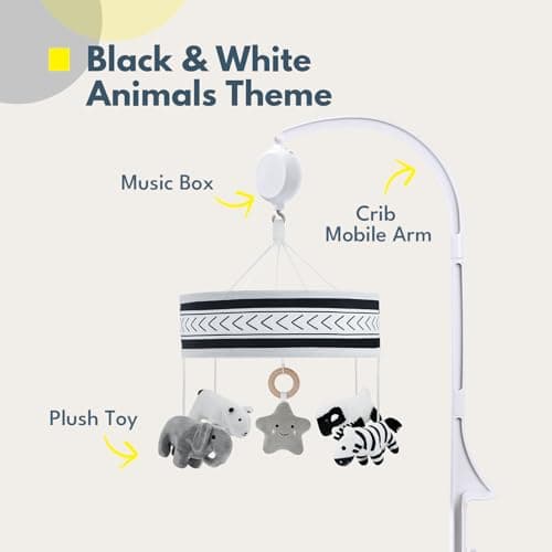 Lovvie & Joy Baby Crib Mobile,Mobile for Crib with 35 Lullabies and Stuffed Animals Hanging Toys for Newborns Boys and Girls,Black & White Animals Nursery Decor - Thumbnail 2