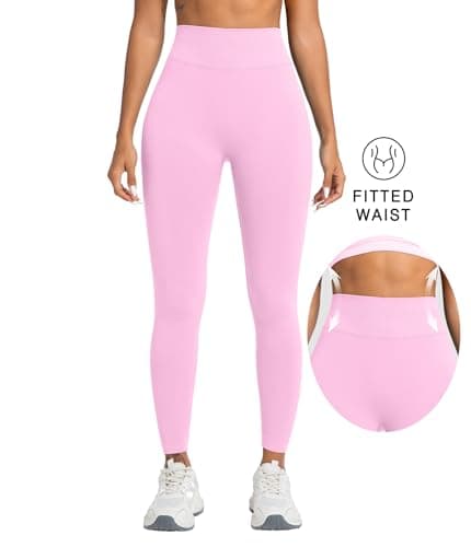 YOAKUKA Women's Seamless Leggings High Waisted Compression Workout Leggings Tummy Control Yoga Pants Baby Pink - Thumbnail 4