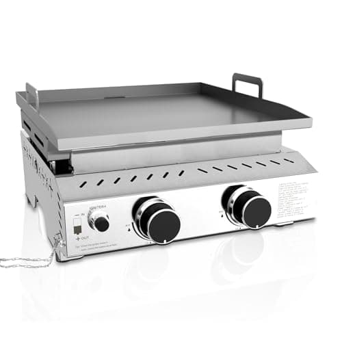 R.W.FLAME Portable Propane Griddle,Stainless Steel Gas Grill,Table Top Grill for Outdoor BBQ,Camping and RVs,Silver (2 Burner) - Image 1