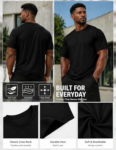 Poriff Big and Tall Shirts for Men Short Sleeve Mens Crewneck Tops Loose Casual T-Shirts Summer Basic Tee XL to 5XL (Black 4XL) - Thumbnail 6