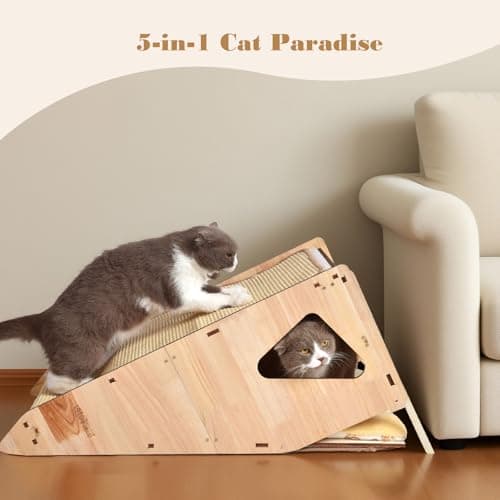 FIVLOCCEN Enhanced Wood-Framed Cat Scratching Post: Large Sisal Cat Scratcher, Integrated Scratch Post Pad Condo Tunnel House. All-in-One Space Saver for Multi-Cat & Budget-Friendly Homes (32in) - Thumbnail 4