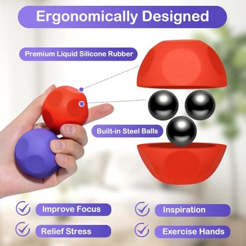 Olaivy Sensory Stress Balls - Fidget Toys for Adults & Teen, Silicone Polyhedron Hand Therapy Ball with Beads Inside Relief Stress Squeeze Toy for Autism & ADHD, Office Desk Toy - Thumbnail 2