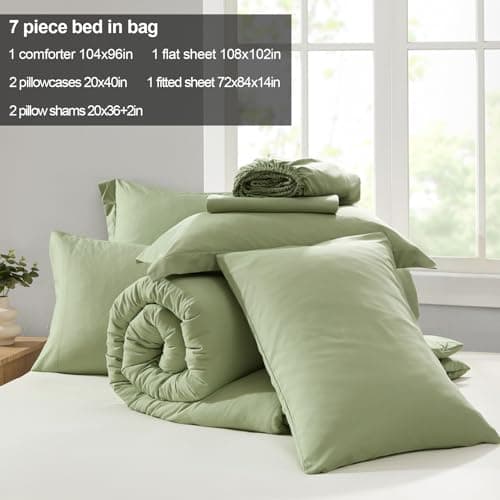 Homelike Moment California King Comforter Set 7 Piece, Sage Green Bed in a Bag Cal King Size Set Lightweight and Machine Washable - Thumbnail 5