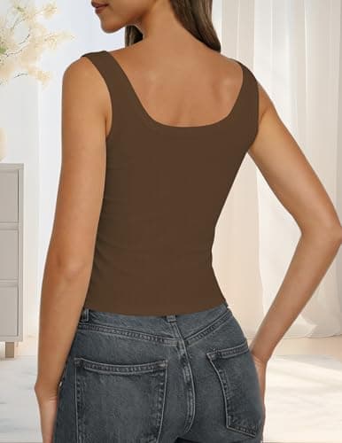 MAPICK Tank Tops for Women Ribbed Knit Camisole Fitted Knit Summer Basic Slim Cute Y2K Tee Brown - Thumbnail 4