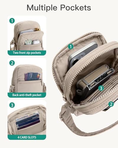 Gitus Mini Crossbody Bags for Women Puffer Cross Body Purses Small Travel Cell Phone Bag with RFID Blocking Card Slots Gifts for Women Mother Mum (Beige) - Thumbnail 3