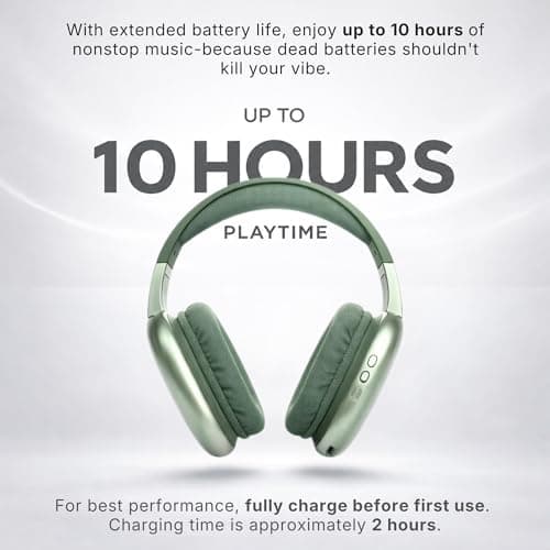 iJoy Ultra Wireless Over-Ear Bluetooth Headphones with Mic, Bluetooth Headset with Backup Wire & SD Slot, Wireless Headphones for Work, School & Gym (Green) - Thumbnail 4