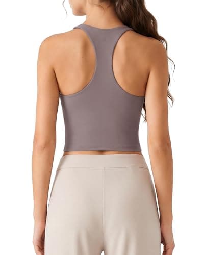 G4Free Tennis Tank Tops for Women Gym Athletic Work Out Top Razor Back Yoga Tanks with Built in Bra (Taupe,XXL) - Image 1