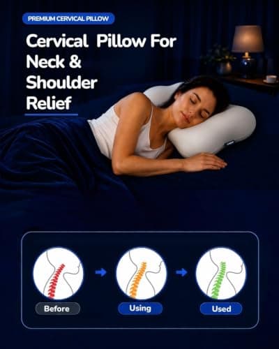 COMFYPIL Cervical Pillow for Neck Pain Relief, Ergonomic Contour Memory Foam Pillow for Side Back Stomach Sleepers, Deep Sleep Pillow for Cloud-Soft Shoulder Support with Cooling Pillowcase, White - Thumbnail 2