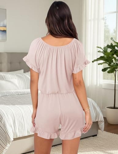 StunShow Organic Cotton Pajamas Women Soft Pajama Set Womens Cotton Pajamas Womens Pj Sets Women Shorts Viscose Pink S - Thumbnail 3