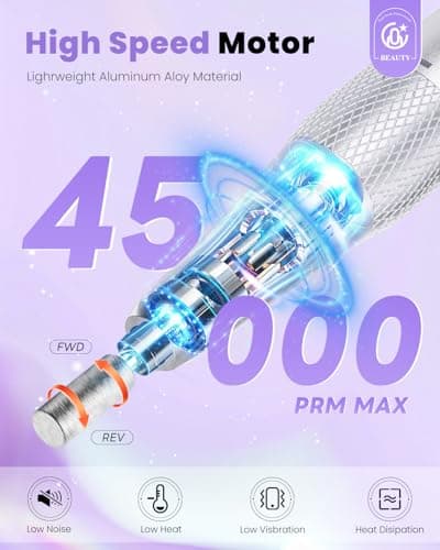 CozyZen Cordless Electric Nail Drill, 45000 RPM Rechargeable Diamond E-File, Portable & Low Noise for Acrylic/Gel Nails, Manicure & Pedicure - Professional & Home Use - Thumbnail 2