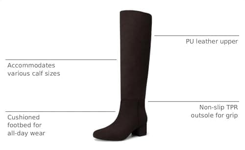 Athlefit Knee High Boots Women Chunky Heel Tall Fall Boots Brown Suede 7 - Thumbnail 3