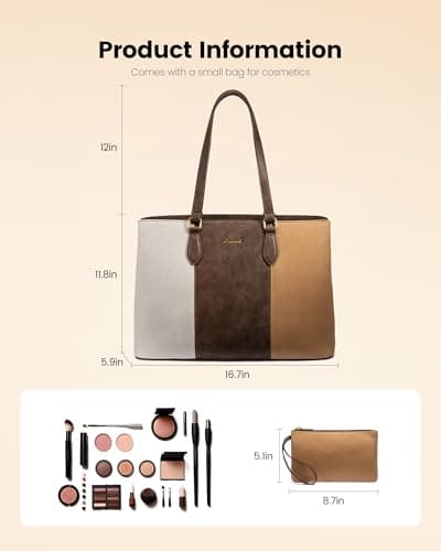 LOVEVOOK Laptop Bag for Women, 15.6 Inch Waterproof Vintage PU Leather Large Tote Bag with Wristlet, Professional Work Tote for Teacher,Office, Daily - Thumbnail 3
