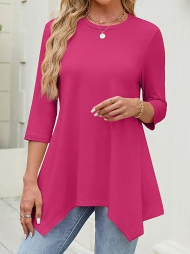 JUSTFASHIONNOW Women's Maternity Tops 3/4 Sleeve Dressy Casual Plus Size Tunic Tops to Wear with Leggings Work Shirts Business Blouses（Rose Red，3X-Large - Thumbnail 5