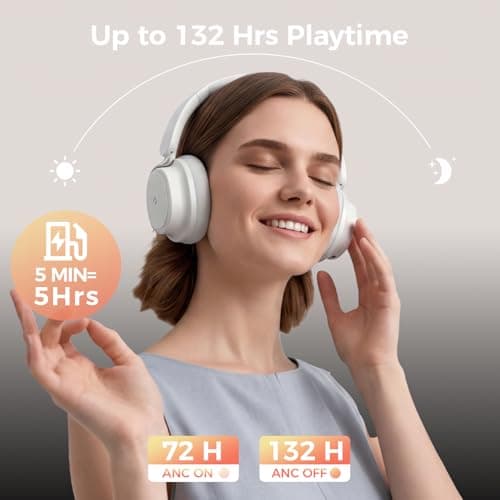 havit Noise Cancelling Headphones Over Ear, Wireless Bluetooth Headphones with 132H Playtime, Fast Charge 5 Min=5H, Foldable, Dual Device, with Mic for Travel Work Office, Gray - Thumbnail 3