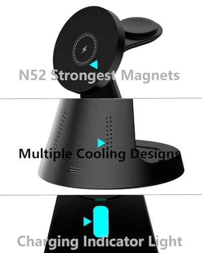 Wireless Charger Compatible with Mag-Safe,3 in 1 Charging Station for iPhone17/16/15/14/13/12 Series, Apple Watch,AirPods,15W Fast Charging (USB-C Adapter Included) - Thumbnail 3