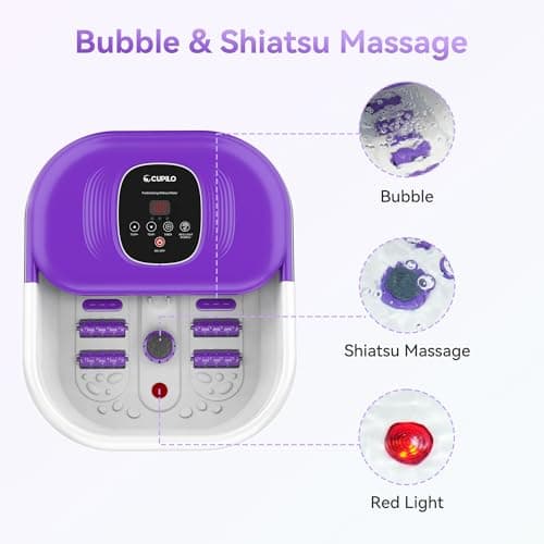 CuPiLo Foot Spa Bath Massager with Heat, Collapsible Foot Massager Spa Soaking Tub with Bubbles, Red Light, Pumice Stone, Shiatsu Massage Rollers, Pedicure Foot Spa for Relaxation, Gifts(Purple) - Thumbnail 5
