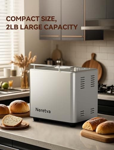 Neretva Bread Maker, 20-IN-1 2LB Bread Machine Dual Heater Bread Maker Machine Automatic with Nonstick Ceramic Pan, 15H Timer & 1H Keep Warm Set, Low Noise, Stainless Steel Breadmaker Recipe-Silver - Thumbnail 5