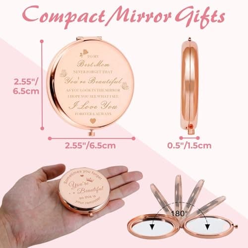 Atarvana Compact Mirror Gifts for Mom with Gift Box, Rose Gold Compact Mirror for Mother, Mother-in-Law, Step Mother| Birthday, Mothers Day, Christmas, from Daughter, Son - Thumbnail 2