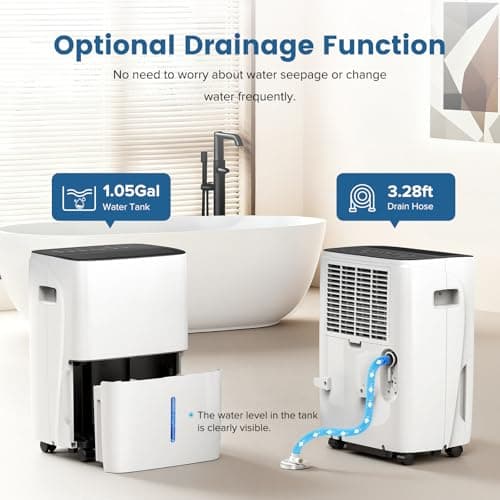 KISSAIR 80 Pint Dehumidifier for Basement and Home, Covers up to 4,500 Sq. Ft Rooms, High-Efficiency Compressor Dehumidifier with Drain Hose and 1.05 Gallons Water Tank, Auto Shut-Off, 24HR Timer - Thumbnail 4