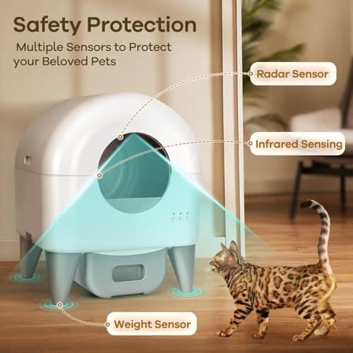 Fumoi Automatic Cat Litter Box Self Cleaning Litter Box Large Capacity for Multiple Cats, App Control with Safety Sensors, Removable Washable Liner,2 Rolls Garbage Bags,Grey - Thumbnail 3
