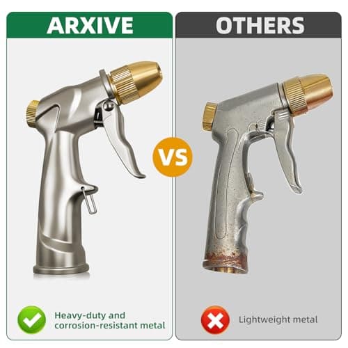 ARXIVE Garden Hose Nozzle Hand Sprayer, Heavy Duty High Pressure 100% Metal with 4 Adjustable Spray Patterns for Watering Lawn, Garden, Car Washing,Pets & Windows - Thumbnail 5