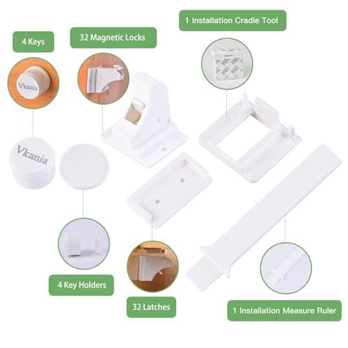 32 Pack Vkania Magnetic Cabinet Locks Child Safety with 4 Keys - Baby Proof Adhesive Latches for Kitchen Cabinets & Drawers, No Drilling Easy Installation (32 Locks + 4 Keys) - Thumbnail 3