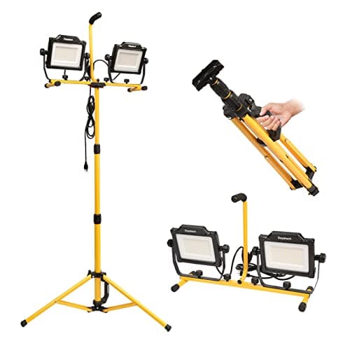 DAYATECH 180W 20000 Lumen Dual-Head LED Work Light with Tripod Stand, 4 Brightness Adjustable, IP 65 Waterproof 10 Ft Power Cord