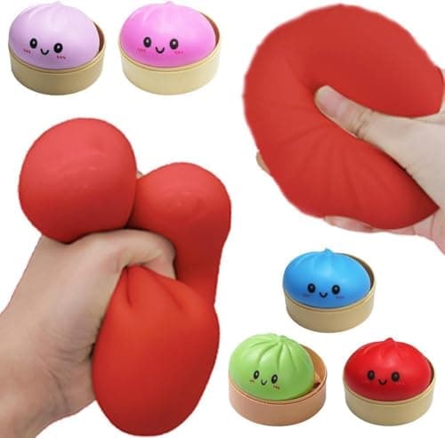 Dumpling Squishy Toy, Dumpling Squishy Mystery Box, Easter Basket Stuffers, Squeeze Dough Ball Stress Relief Hand Toys with Food Steamer Stretchy Desk Toys (Green) - Thumbnail 3