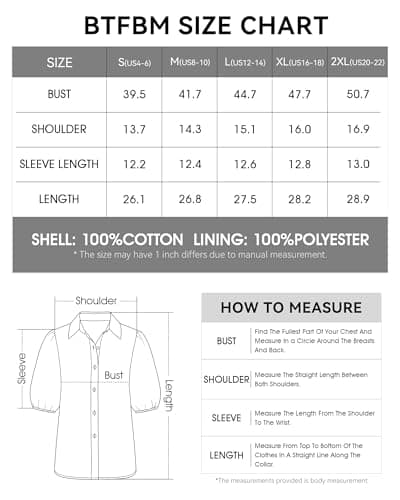BTFBM Women's Button Down Shirts Short Puff Sleeve Collared V Neck 2026 Summer Tops Dressy Casual Work Business Blouses(Beige, Medium) - Thumbnail 6