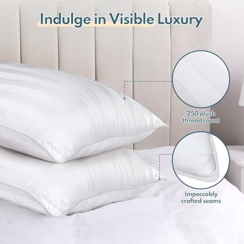 HEYCUZI Queen Size Bed Pillows Set of 2 - Premium Down Alternative Breathable Pillows for Side, Back, and Stomach Sleepers Fluffy Hotel Quality Soft Microfiber Fill Skin-Friendly - Thumbnail 3
