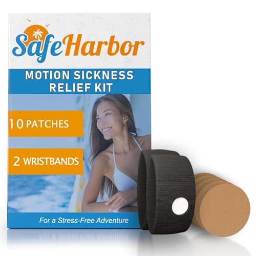 Sea Sickness Kit for Cruise | Motion Sickness Wristbands + Ginger Patches | Non Drowsy Nausea Relief for Adults, Kids | Alaska Cruise Essentials, Travel Kit for Car, Airplane | 2 Bands + 10 Patches - Image 1