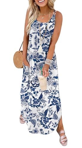 WIHOLL Beach Dresses for Women Spaghetti Strap Maxi Dress Summer Casual Long Dresses with Pockets Sundress Wedding Guest Sexy Beach Party Weekend Brunch Dinner Outfits S - Image 1