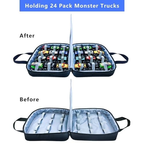 Carrying Case for 24 Monster Jam Trucks - Kids Toy Truck Storage Bag Compatible with 1:64 Scale Monster Jam Die-Cast Vehicles, Portable Monster Truck Organizer (Bag Only, Without Accessories) - Thumbnail 5