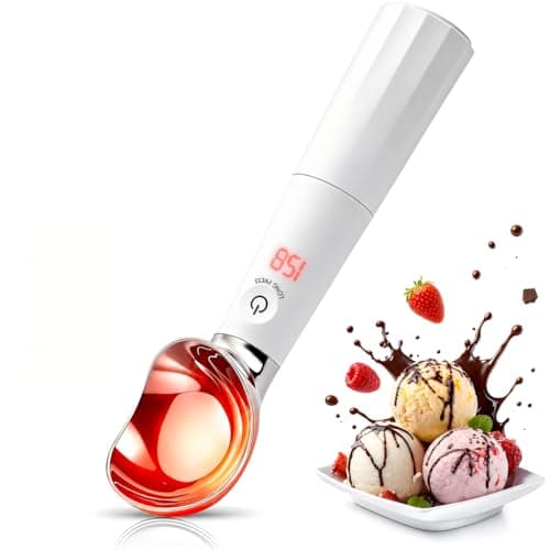 KEHFPMW Heated Ice Cream Scoop Rechargeable, 30s Rapid Heating Electric Scooper to 158°F with LED Display, IP65 Waterproof & Easy to Clean, Smart Touch Safety Lock for Hard Gelato & Cookie Dough,White - Image 1