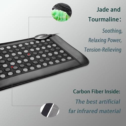 XUYU Far Infrared Heating Pad with Natural Jade and Tourmaline Stones - EMF-Free FIR Heat Mat for Back, Shoulder Comfort - Smart Memory Controller, Auto Shut-Off, Travel Bag (26" x 16.5") 2025Upgraded - Thumbnail 2