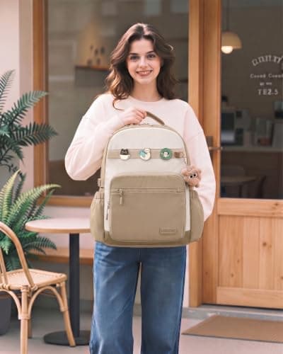 LOVEVOOK Laptop Backpack for Women with 40oz Tumbler Holder, Lightweight School Backpack Fits 17.3 Inch Laptop, Cute College Backpack for Work, Travel & Daily Commute - Thumbnail 2