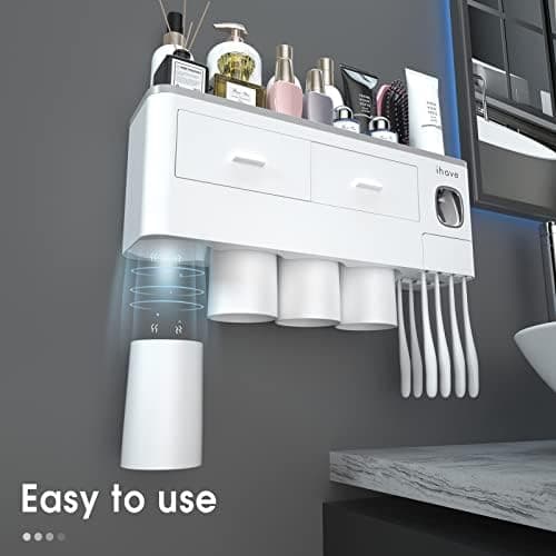 iHave Toothbrush Holders Wall Mounted with Toothpaste Dispenser & 4 Cups - Thumbnail 3