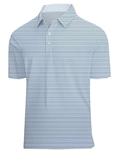 Actflare Polo Shirts for Men Moisture Wicking Quick-Dry Pattern Print Performance Pink Polo Shirt Men White/Navy/Blue Stripe M - Image 1
