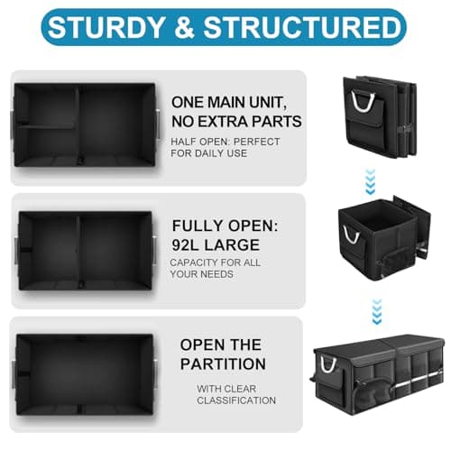 Zrgzob Car Trunk Organizer, 1680D Waterproof Oxford, Collapsible Waterproof Car Organizer Storage with Foldable Cover, Reflective Strip, 4 Mesh Pockets for SUV, Truck, Sedan, Camping, Road Trip (92L) - Thumbnail 6