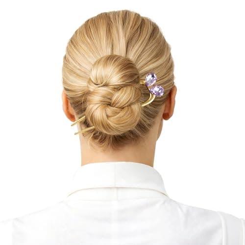 Fohufo French Hair Pin for Women - Gold Fashion Hair Pins for Women, Dainty U shaped Hair Pins Fashion Accessorries, French Twist Hair Pin Birthday Gifts, Aquamarine March Birthstone - Thumbnail 2