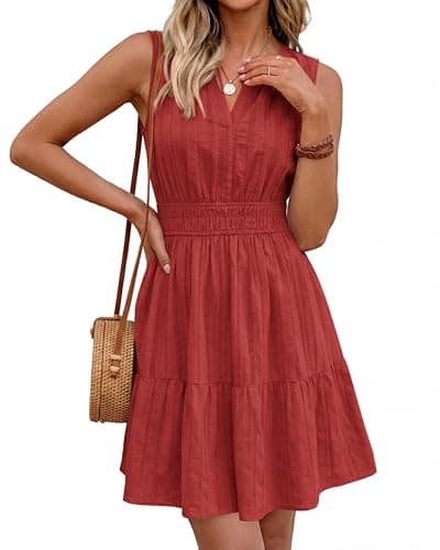 BTFBM Women’s Summer Dresses 2026 Sleeveless V Neck Casual Mini Dress Swing Boho A Line Beach Vacation Sundress Pockets(Red, X-Large) - Thumbnail 5