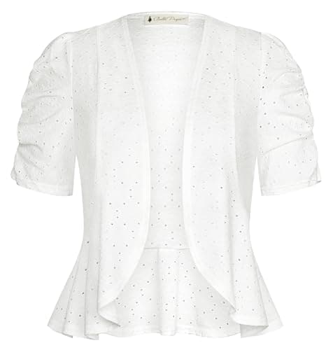 Belle Poque Women's Short Sleeve Bolero Shrug Lightweight Cropped Open Front Cardigan for Dress White XX-Large - Image 1