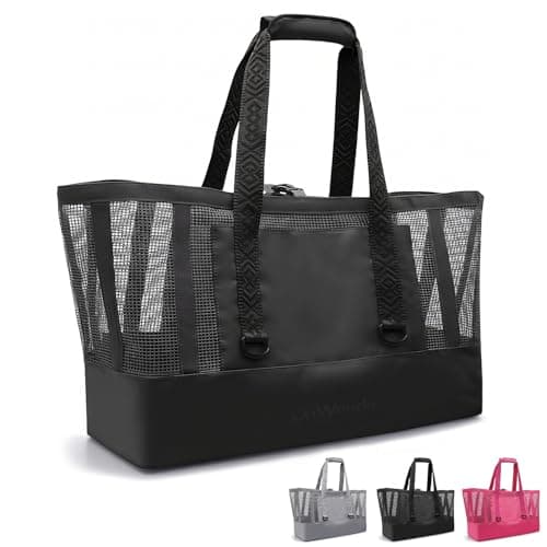 OnWander Large Mesh Beach Tote Bag, 50L Pool Bags with 2 Inner Zipper Waterproof Pockets for Swim Toys Towels Travel