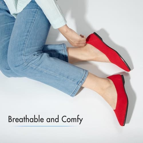 ATHMILE Pointed Toe Flats for Women Dressy Grey Work Shoes Business Casul Knit Ballet Flats Slip on Office Ladies Comforttable Dress Gray - Thumbnail 2