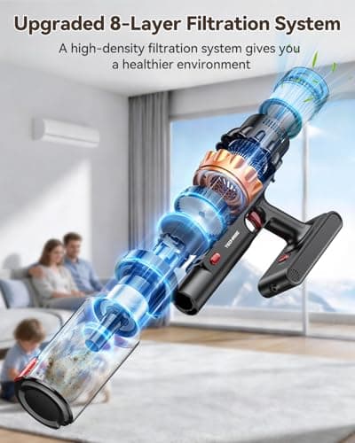 TechRise Cordless Vacuum Cleaner, 58KPA 680W 70Mins Stick Vacuum with LED Touchscreen, 3+1Smart Modes, Anti-Tangle & 8-in-1 Filter, Self-Standing Cordless Vacuum for Home/Pet Hair/Carpet/Floor - Thumbnail 5