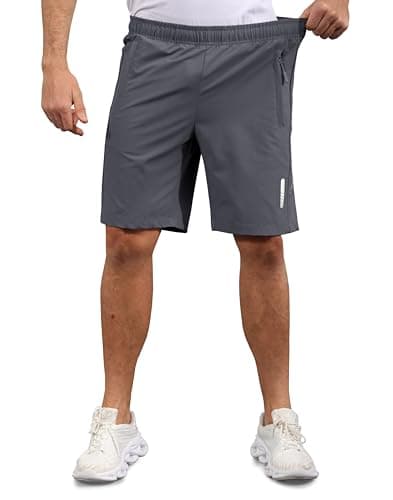 Hioutdoor Mens Shorts Waterproof Quick Dry Slim Fit Athletic Running Gym Training Zipper Pockets for Basketball Tennis Hiking Workout Swim Trunks Dark Grey XL - Thumbnail 4