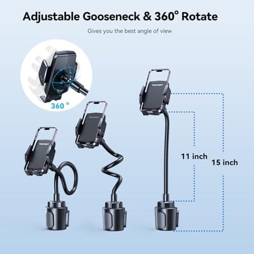 TECKNET Cup Phone Holder for Car - Adjustable Gooseneck Cup Holder Phone Holders with Air Vent Holders & Expandable Base, Cupholder Phones Mount for iPhone 17/16 Pro Max and All Cell Phones, Car Model - Thumbnail 5